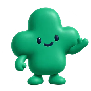 Notre mascotte verte vous fait un signe de bienvenue.